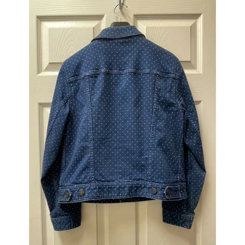 Talbots‎ Women's Sz Medium Navy Polka Dot Jean Denim Jacket Cotton Stretch
